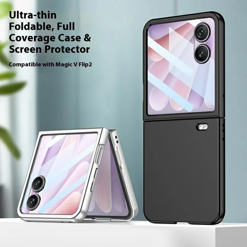 GKK For Honor Magic V Flip 2 Case Ultra Thin PC Phone Cover with HD Front Tempered Glass Film - Black