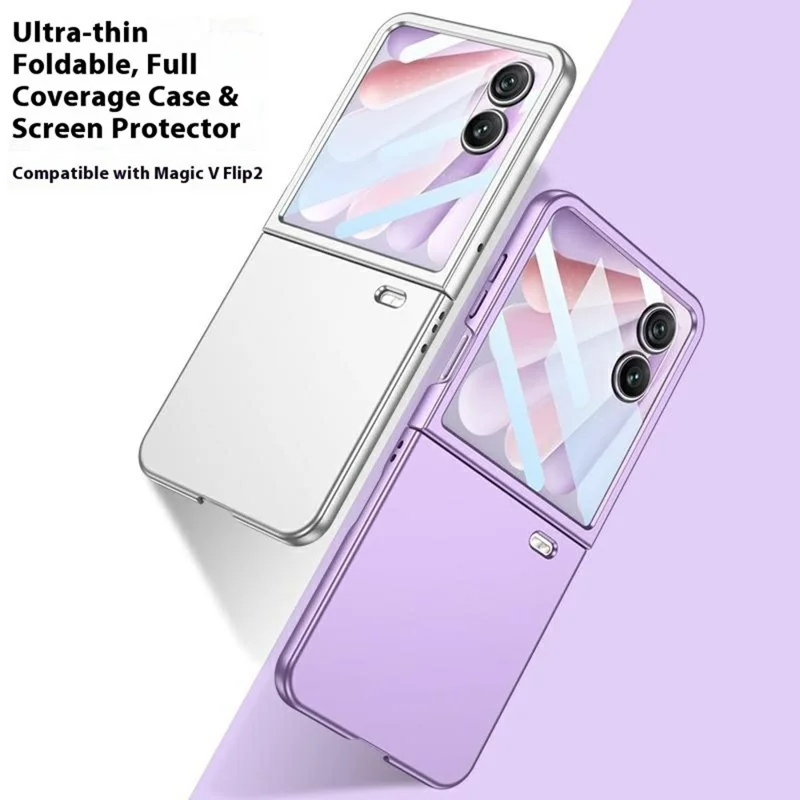 GKK For Honor Magic V Flip 2 Case Ultra Thin PC Phone Cover with HD Front Tempered Glass Film - Black