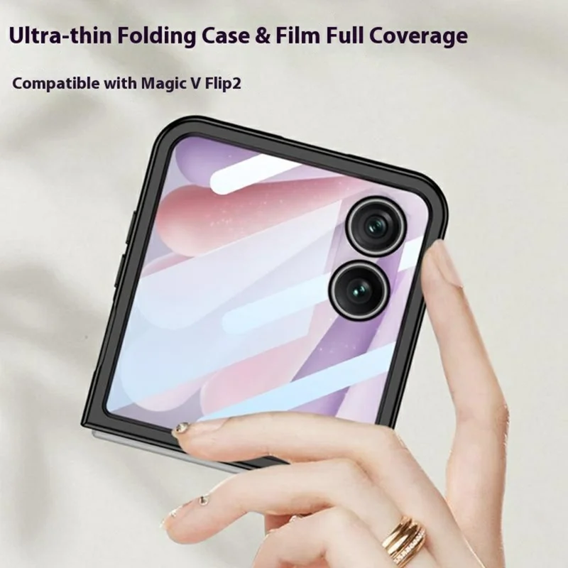 GKK For Honor Magic V Flip 2 Case Ultra Thin PC Phone Cover with HD Front Tempered Glass Film - Black