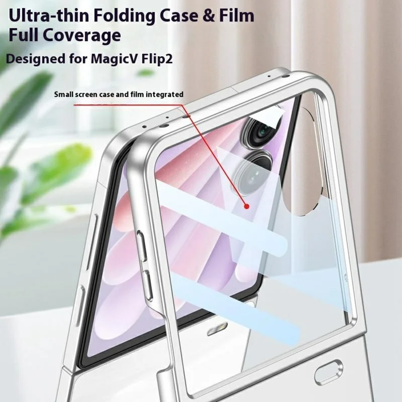 GKK For Honor Magic V Flip 2 Case Ultra Thin PC Phone Cover with HD Front Tempered Glass Film - Black