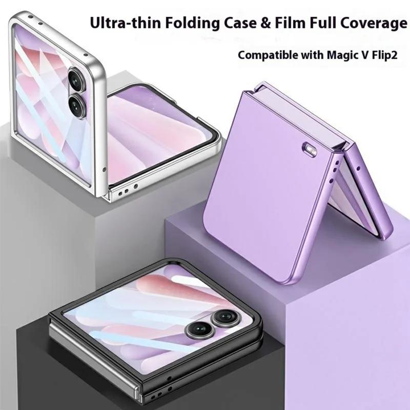 GKK For Honor Magic V Flip 2 Case Ultra Thin PC Phone Cover with HD Front Tempered Glass Film - Black