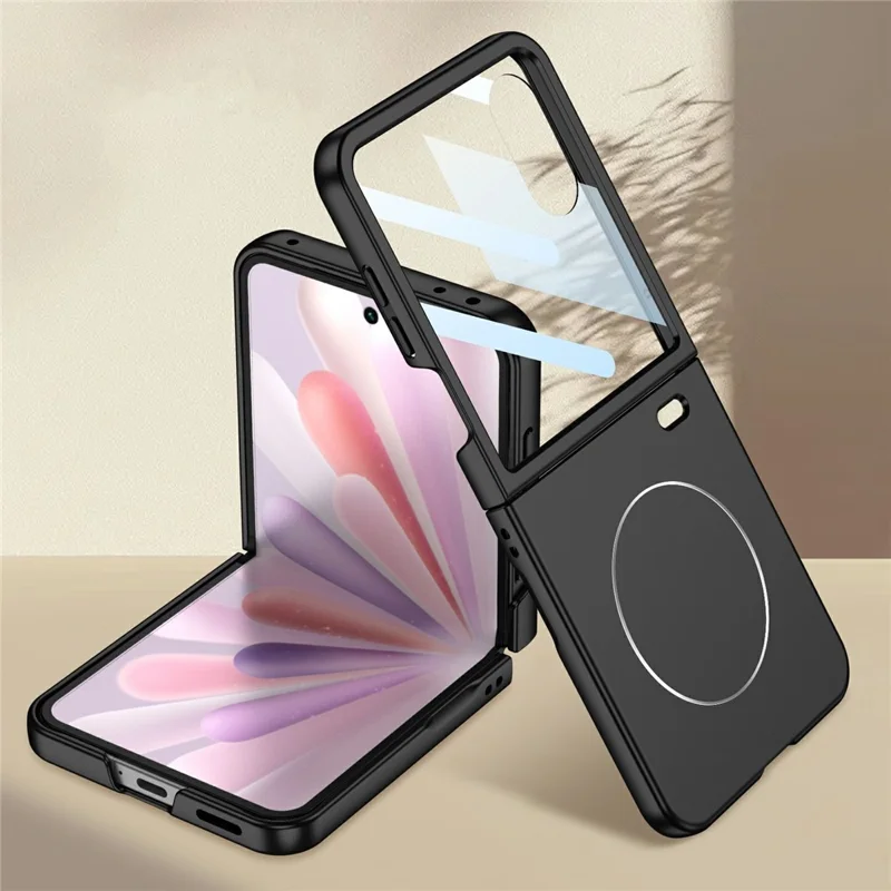 GKK For Honor Magic V Flip 2 Magnetic Case Ultra Thin PC Phone Cover with HD Front Tempered Glass Film - Black