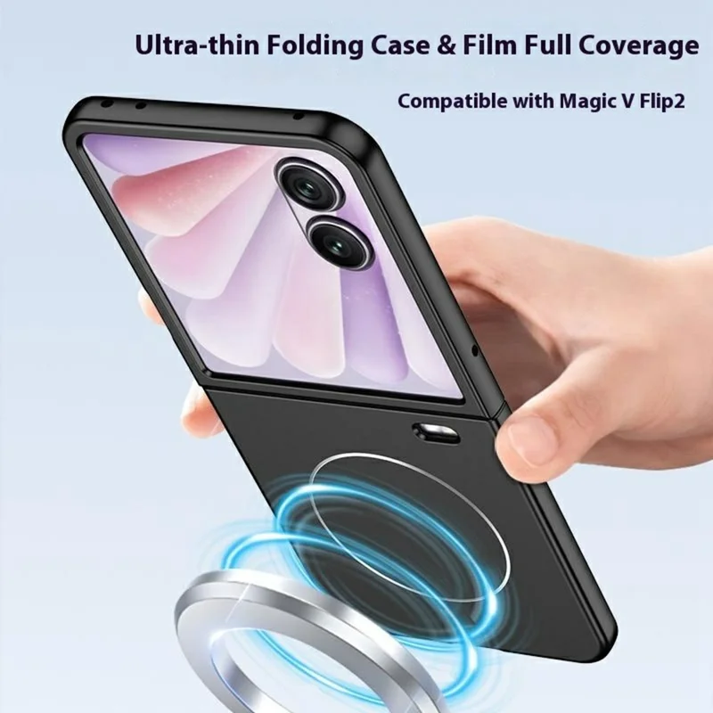 GKK For Honor Magic V Flip 2 Magnetic Case Ultra Thin PC Phone Cover with HD Front Tempered Glass Film - Black