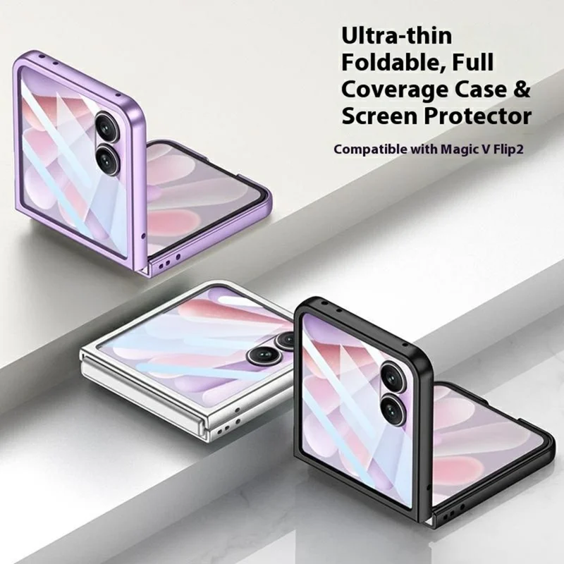 GKK For Honor Magic V Flip 2 Magnetic Case Ultra Thin PC Phone Cover with HD Front Tempered Glass Film - Black