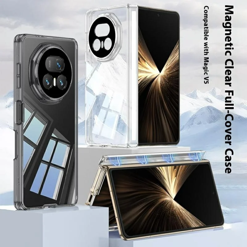 GKK For Honor Magic V5 5G Case Magnetic Hinge Design Clear TPU Phone Cover - Transparent