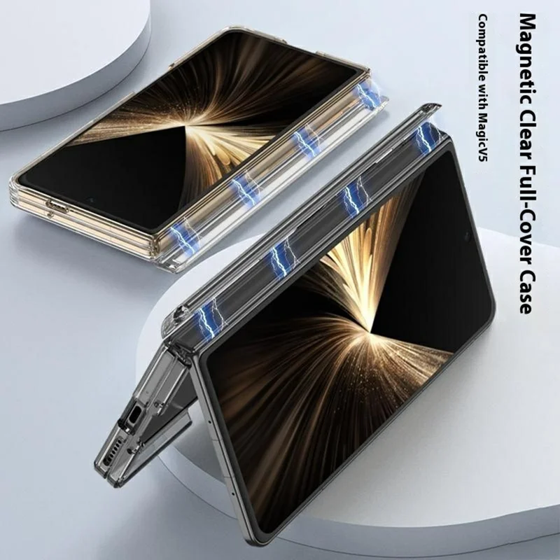 GKK For Honor Magic V5 5G Case Magnetic Hinge Design Clear TPU Phone Cover - Transparent