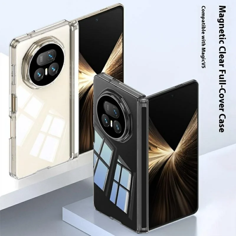 GKK For Honor Magic V5 5G Case Magnetic Hinge Design Clear TPU Phone Cover - Transparent