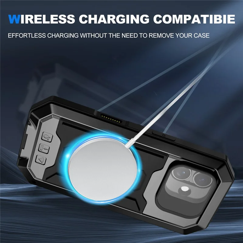 R-JUST For iPhone 17 Case PC + Silicone + Metal Back Cover with Tempered Glass Film - Black