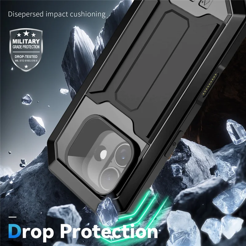 R-JUST For iPhone 17 Case PC + Silicone + Metal Back Cover with Tempered Glass Film - Black