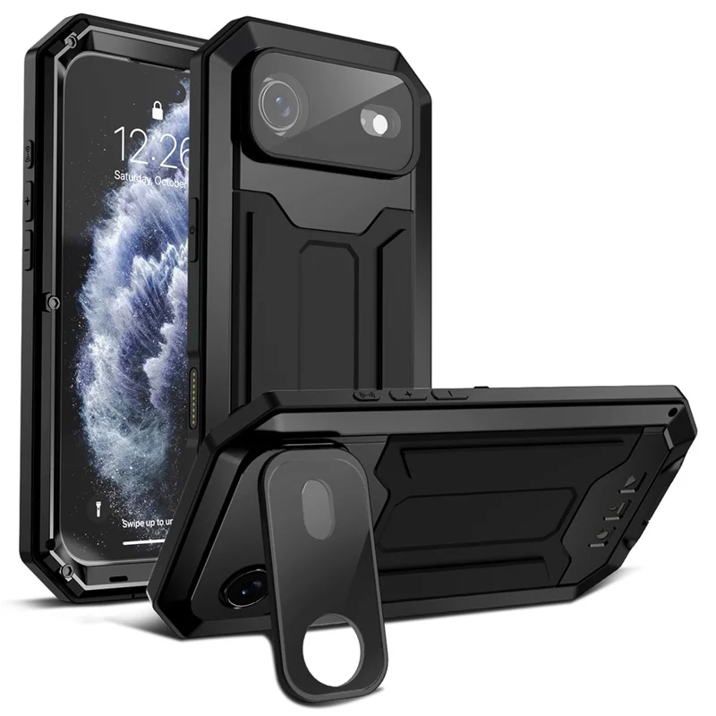 R-JUST For iPhone Air Case PC + Silicone + Metal Back Cover with Tempered Glass Film - Black