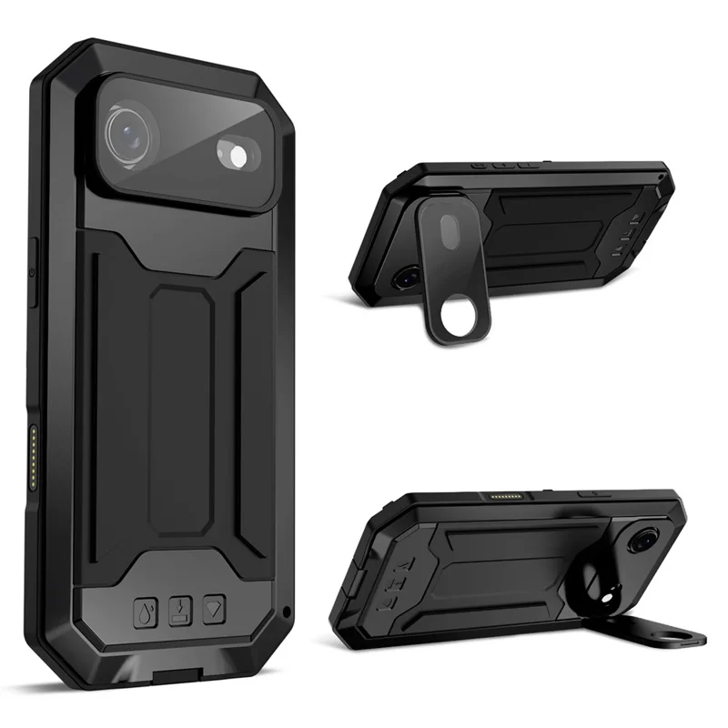 R-JUST For iPhone Air Case PC + Silicone + Metal Back Cover with Tempered Glass Film - Black