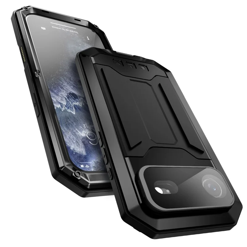 R-JUST For iPhone Air Case PC + Silicone + Metal Back Cover with Tempered Glass Film - Black