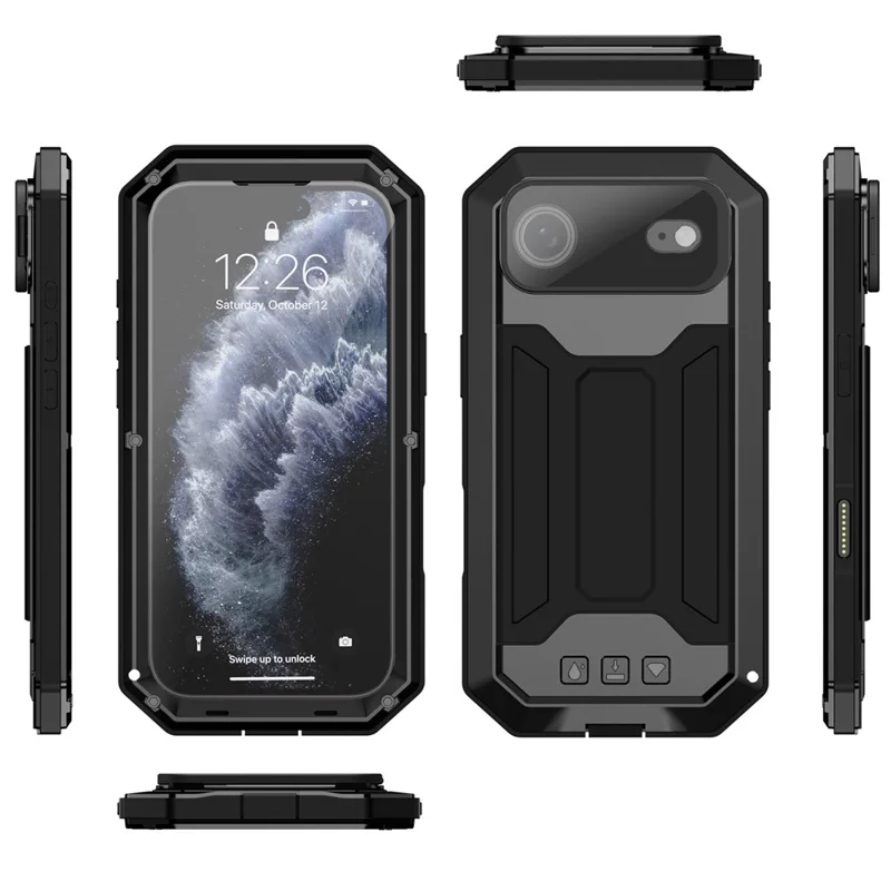 R-JUST For iPhone Air Case PC + Silicone + Metal Back Cover with Tempered Glass Film - Black