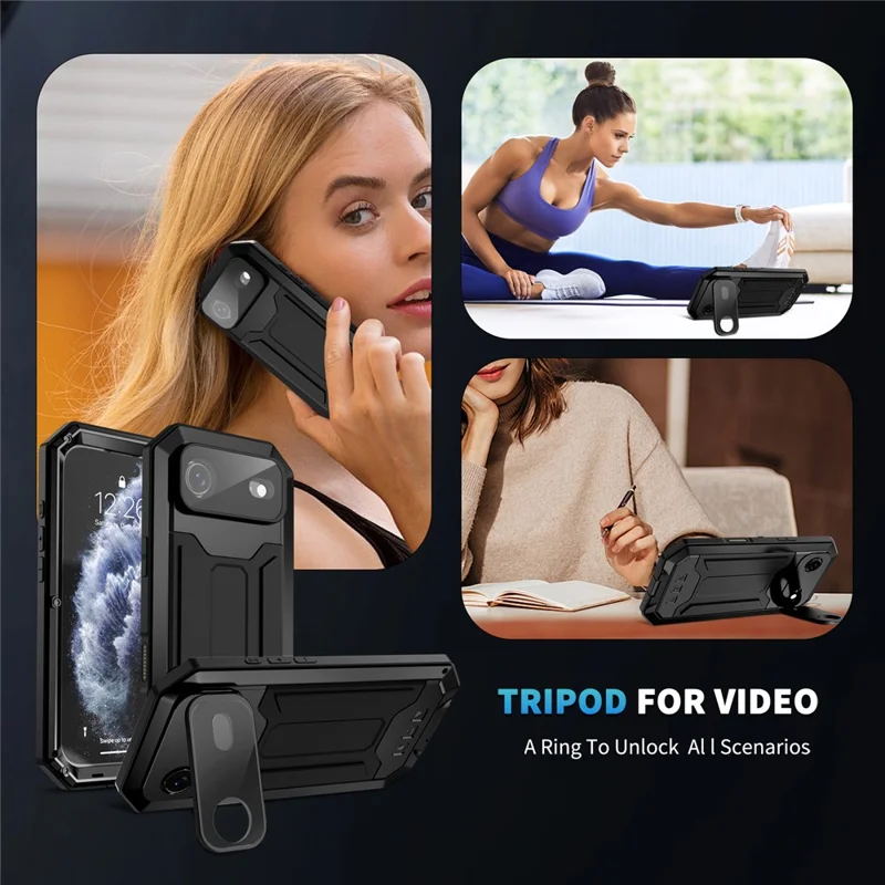 R-JUST For iPhone Air Case PC + Silicone + Metal Back Cover with Tempered Glass Film - Black