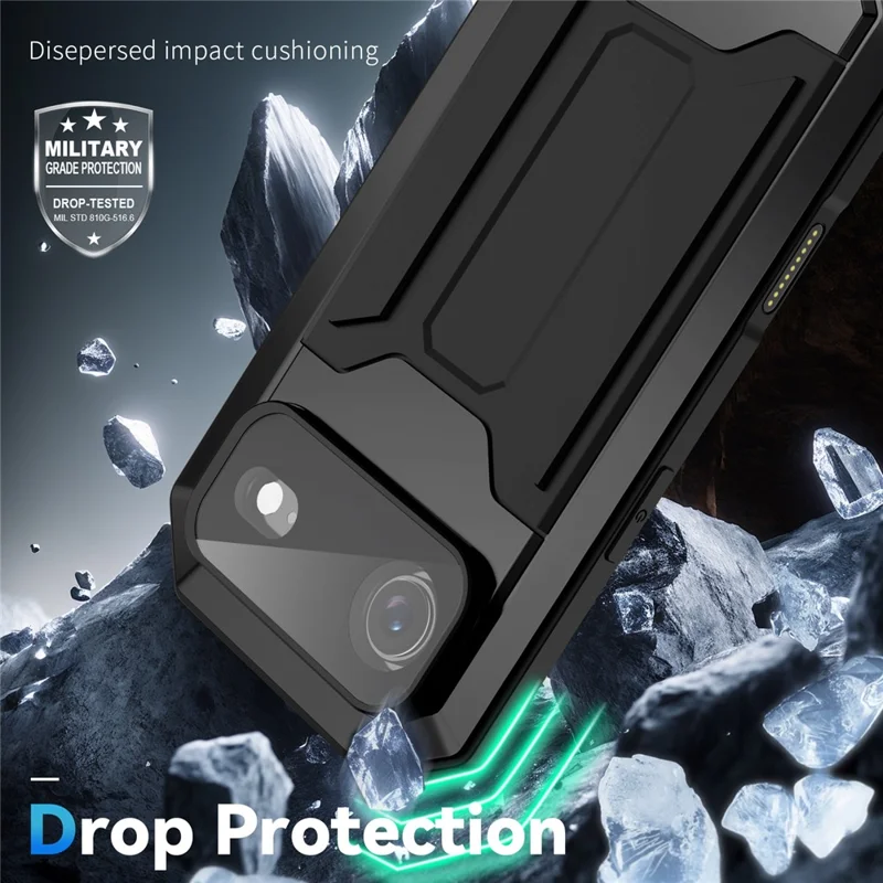 R-JUST For iPhone Air Case PC + Silicone + Metal Back Cover with Tempered Glass Film - Black