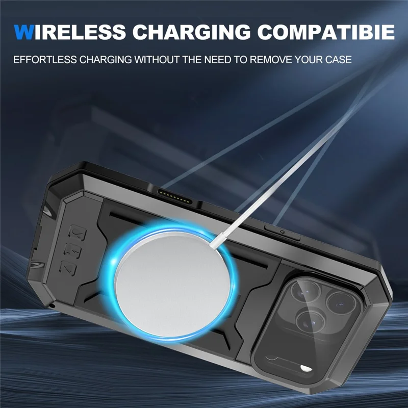 R-JUST For iPhone 17 Pro Case PC + Silicone + Metal Back Cover with Tempered Glass Film - Black