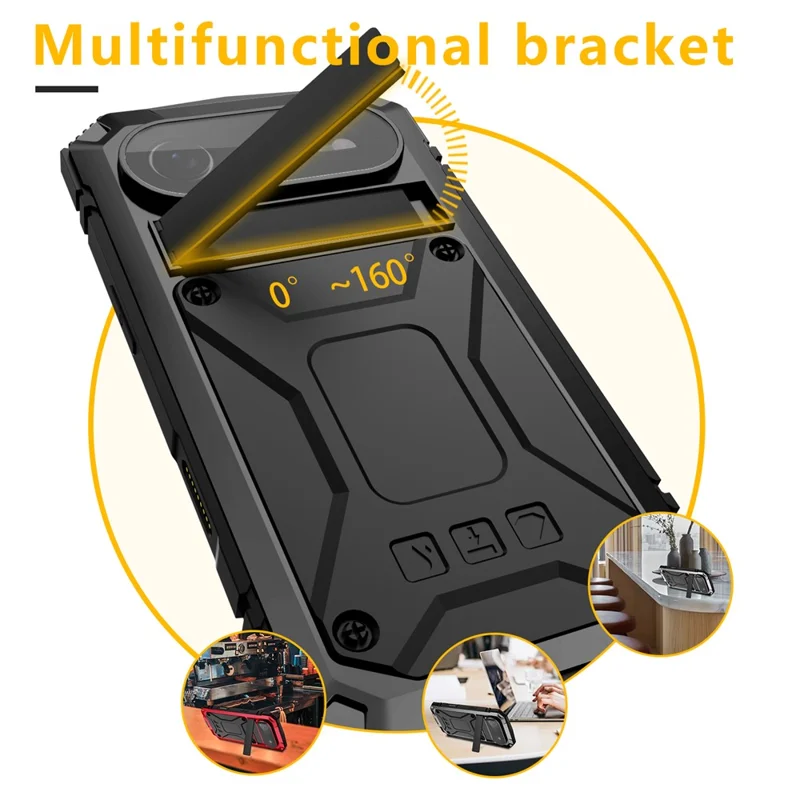 R-JUST For iPhone Air Case PC + Silicone + Metal Kickstand Phone Cover with Tempered Glass Film - Black