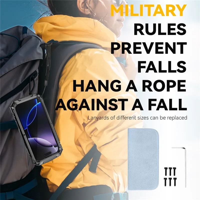 R-JUST For iPhone 17 Pro Case PC + Silicone + Metal Kickstand Phone Cover with Tempered Glass Film - Black