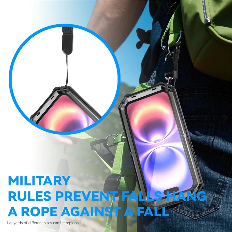 R-JUST For iPhone 17 Case PC + Silicone + Metal Kickstand Phone Cover with Tempered Glass Film - Black