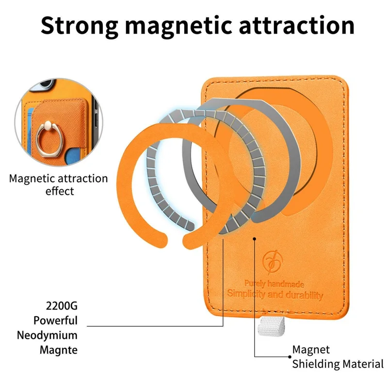 For iPhone 17 Pro Max Case Ring Kickstand Leather + TPU + PC Phone Cover with Detachable Card Holder - Orange