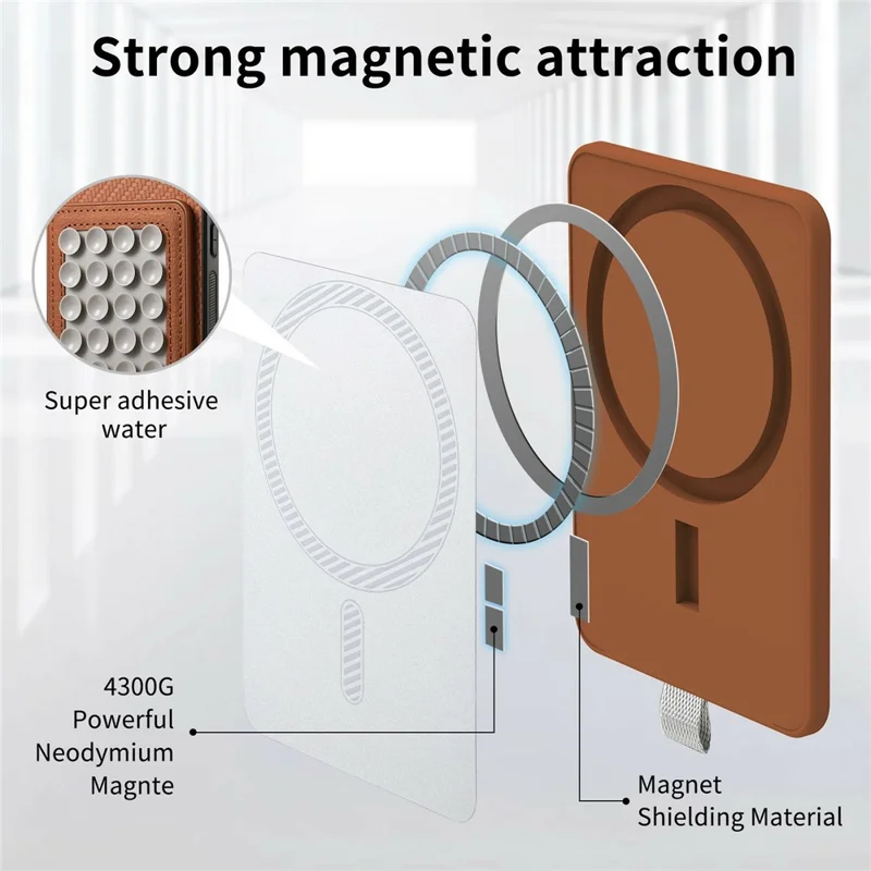 For iPhone 17 Pro Max Case Carbon Fiber Texture Leather Back Cover with Magnetic Detachable Suction Cup - Brown