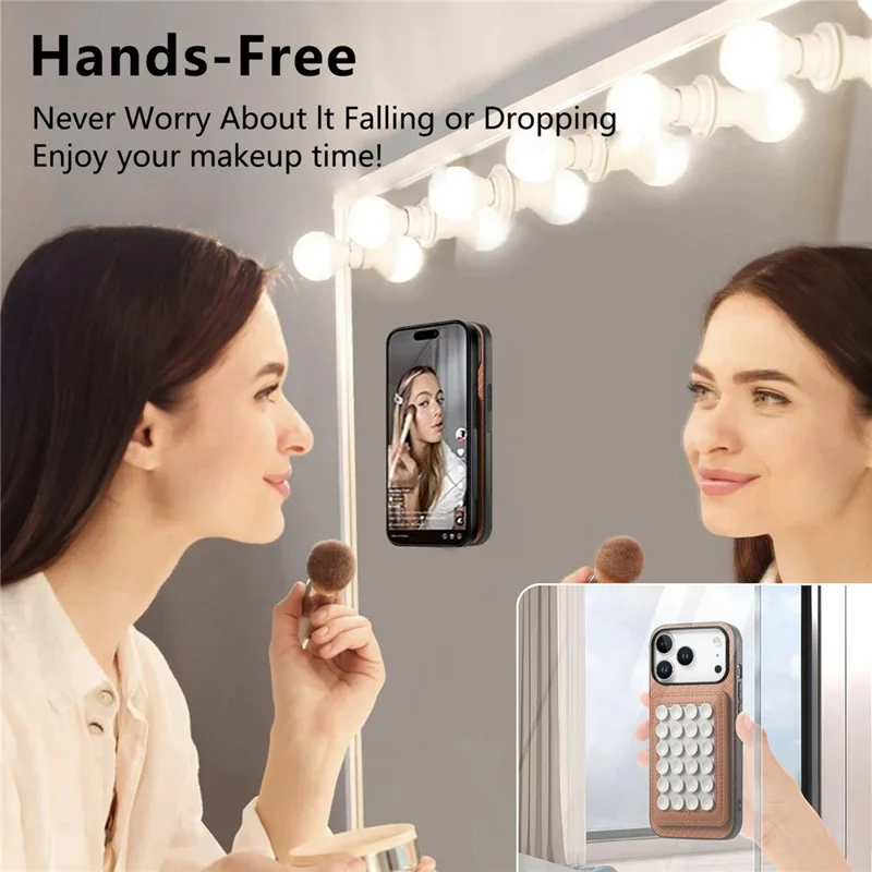 For iPhone 17 Pro Max Case Carbon Fiber Texture Leather Back Cover with Magnetic Detachable Suction Cup - Brown