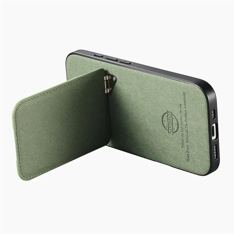For iPhone 17 Pro Max Case Cloth Texture Leather + PC + TPU Phone Cover with Card Holder Kickstand - Green