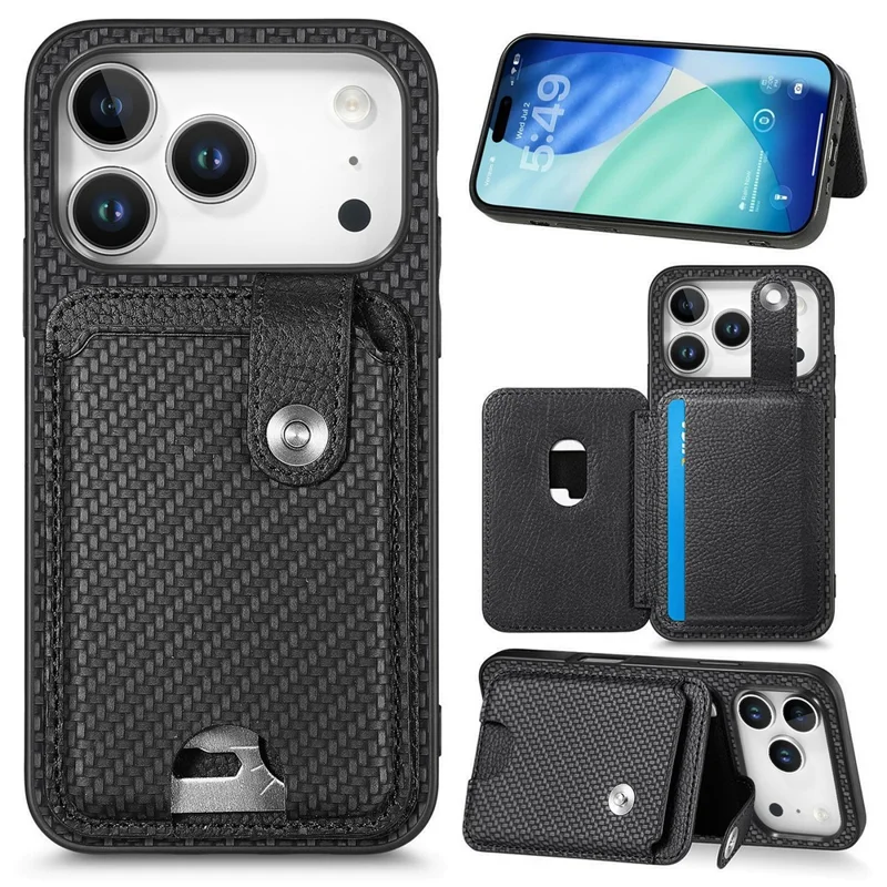 For iPhone 17 Pro Max Case Card Slots Kickstand Phone Back Cover with Card Tool - Black