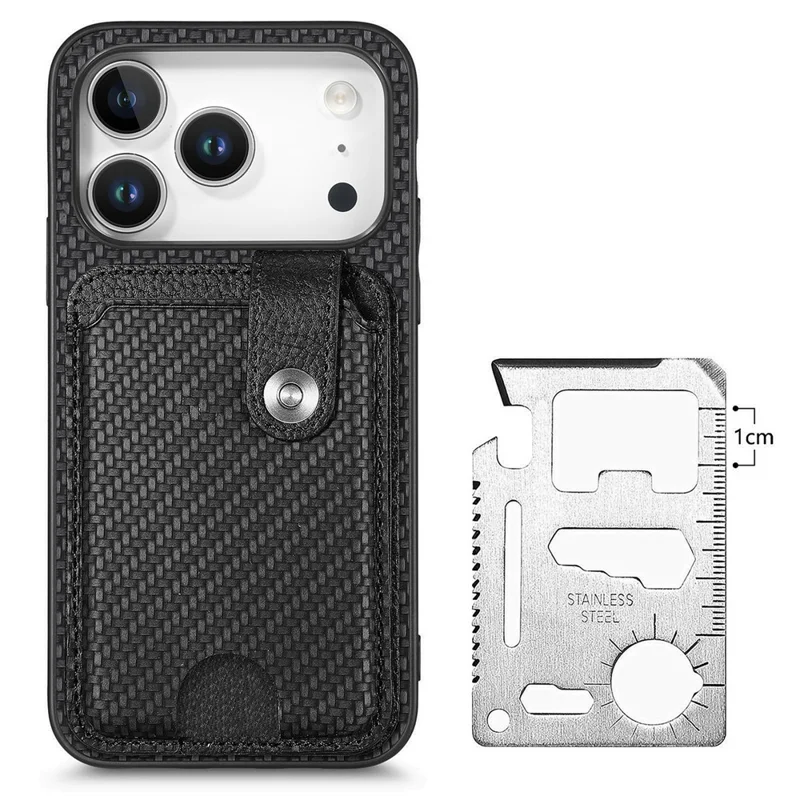 For iPhone 17 Pro Max Case Card Slots Kickstand Phone Back Cover with Card Tool - Black