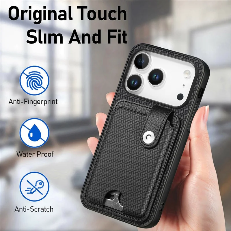 For iPhone 17 Pro Max Case Card Slots Kickstand Phone Back Cover with Card Tool - Black