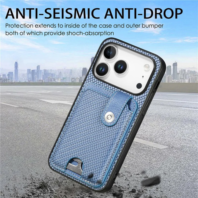 For iPhone 17 Pro Max Case Card Slots Kickstand Phone Back Cover with Card Tool - Black