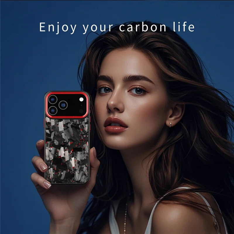 For iPhone 17 Pro Max Magnetic Case Large Texture Aramid Fiber + TPU Phone Cover with Metal Lens Frame - Red Lens Frame + Red