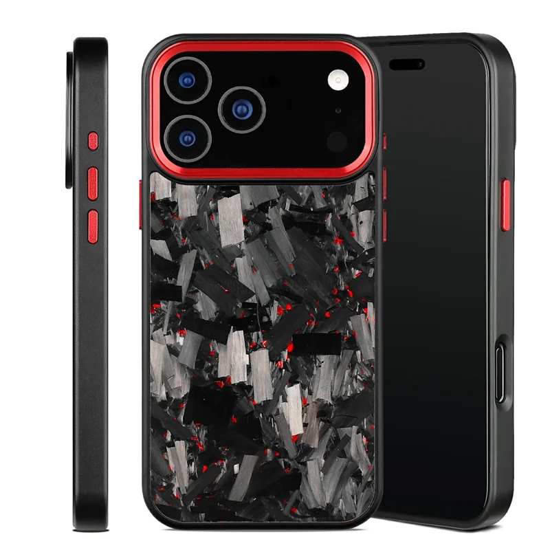 For iPhone 17 Pro Max Magnetic Case Large Texture Aramid Fiber + TPU Phone Cover with Metal Lens Frame - Red Lens Frame + Red