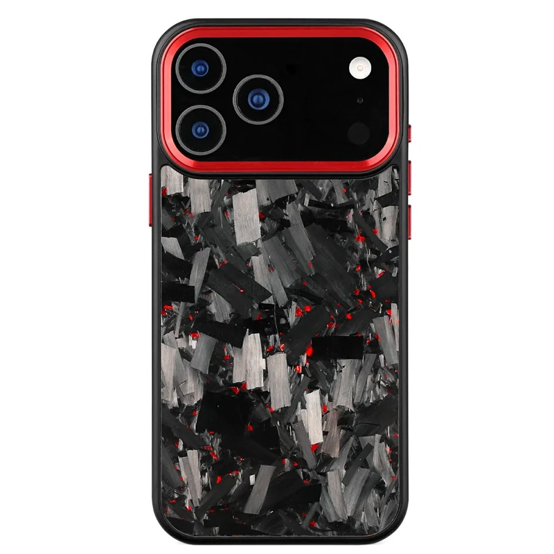 For iPhone 17 Pro Max Magnetic Case Large Texture Aramid Fiber + TPU Phone Cover with Metal Lens Frame - Red Lens Frame + Red