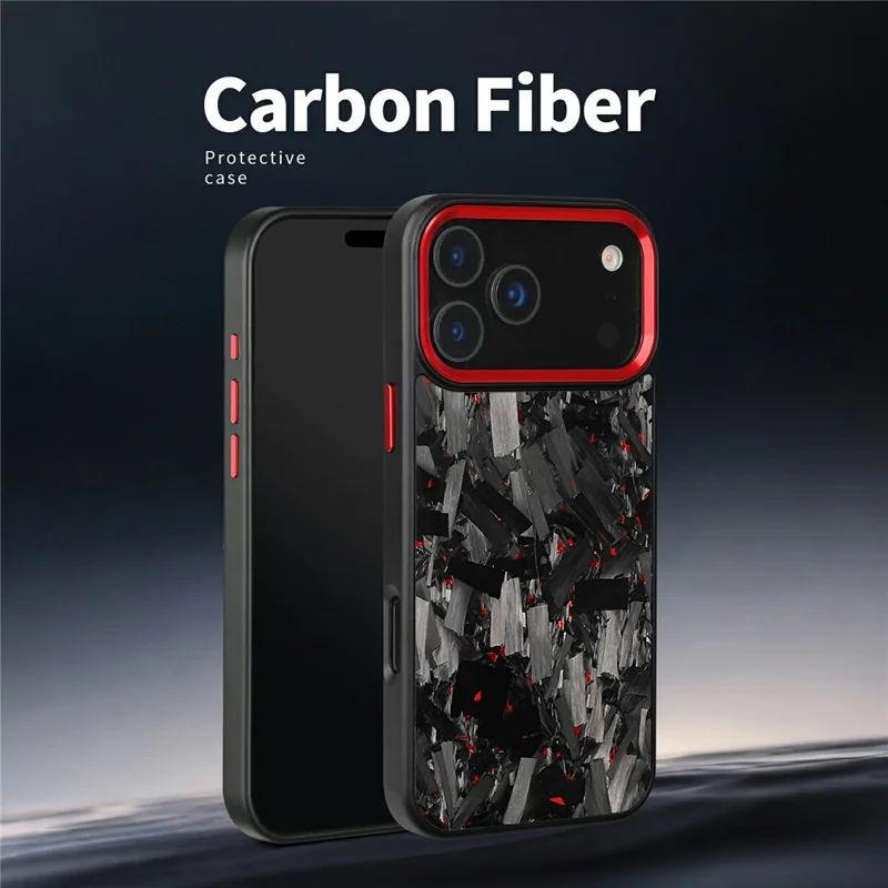 For iPhone 17 Pro Max Magnetic Case Large Texture Aramid Fiber + TPU Phone Cover with Metal Lens Frame - Red Lens Frame + Red