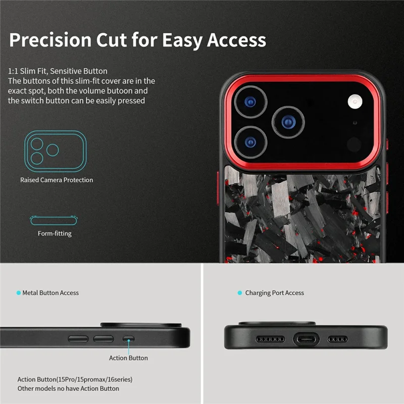 For iPhone 17 Pro Max Magnetic Case Large Texture Aramid Fiber + TPU Phone Cover with Metal Lens Frame - Red Lens Frame + Red