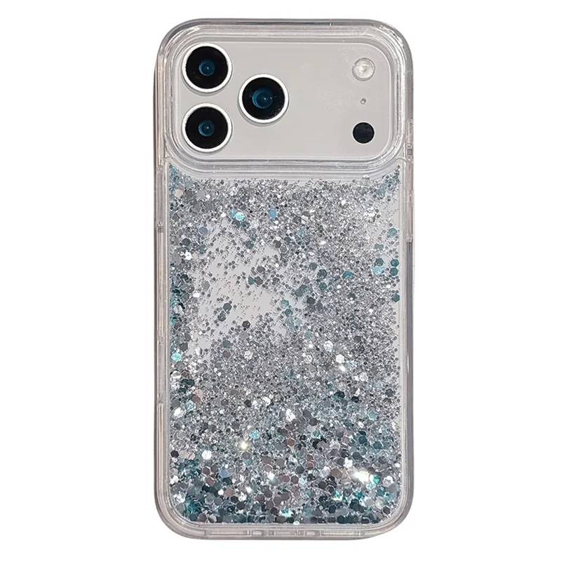 For iPhone 17 Pro Case Silver-blue Glitter Liquid Quicksand TPU + PC Phone Cover
