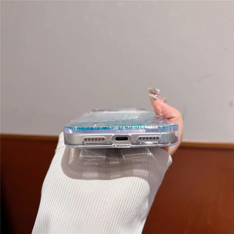 For iPhone 17 Pro Max Case Silver-blue Glitter Liquid Quicksand TPU + PC Phone Cover