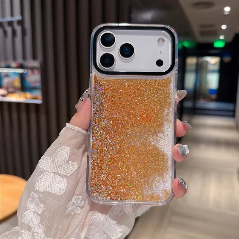 For iPhone 17 Pro Max Case Dual-Color Flowing Liquid Glitter TPU + PC Phone Cover - Orange