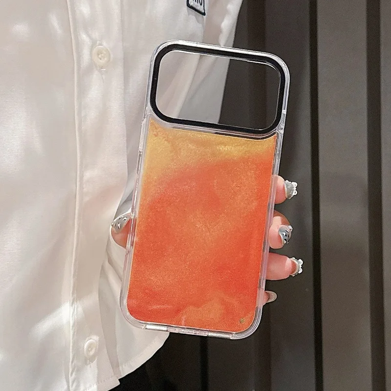 For iPhone 17 Pro Max Case Dual-Color Flowing Liquid Glitter TPU + PC Phone Cover - Orange