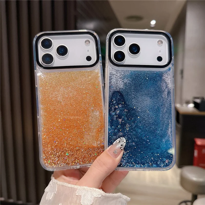 For iPhone 17 Pro Max Case Dual-Color Flowing Liquid Glitter TPU + PC Phone Cover - Orange