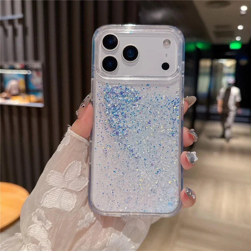 For iPhone 17 Pro Max Case Dual-Color Flowing Liquid Glitter TPU + PC Phone Cover - Silver Blue