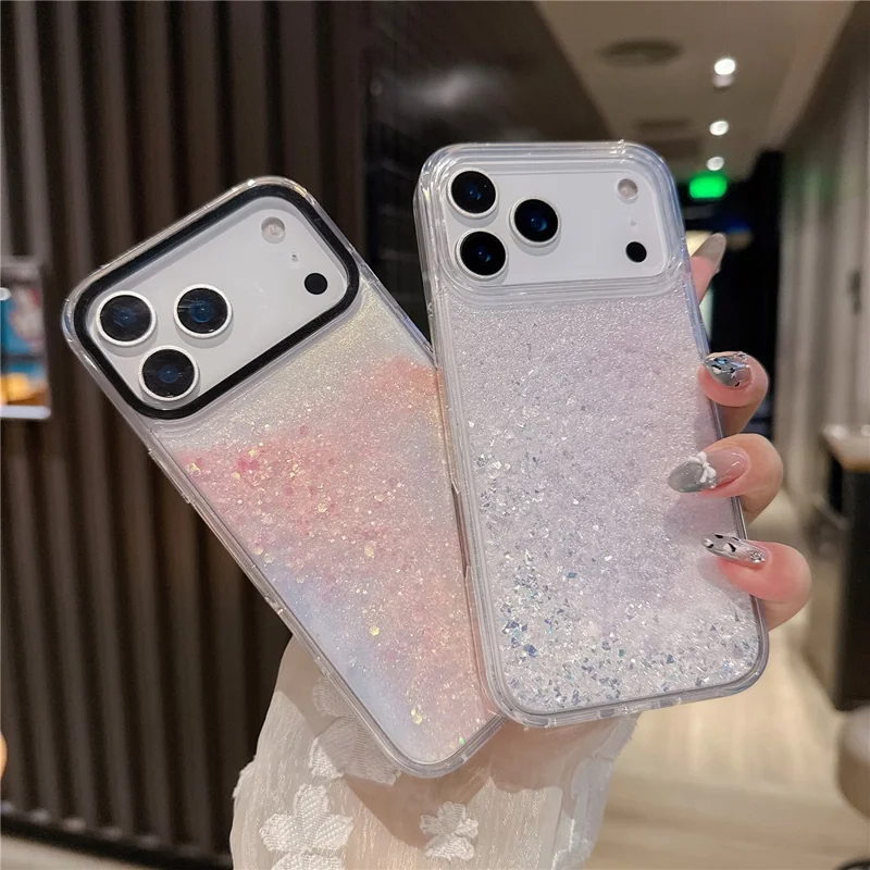 For iPhone 17 Pro Max Case Dual-Color Flowing Liquid Glitter TPU + PC Phone Cover - Silver Blue