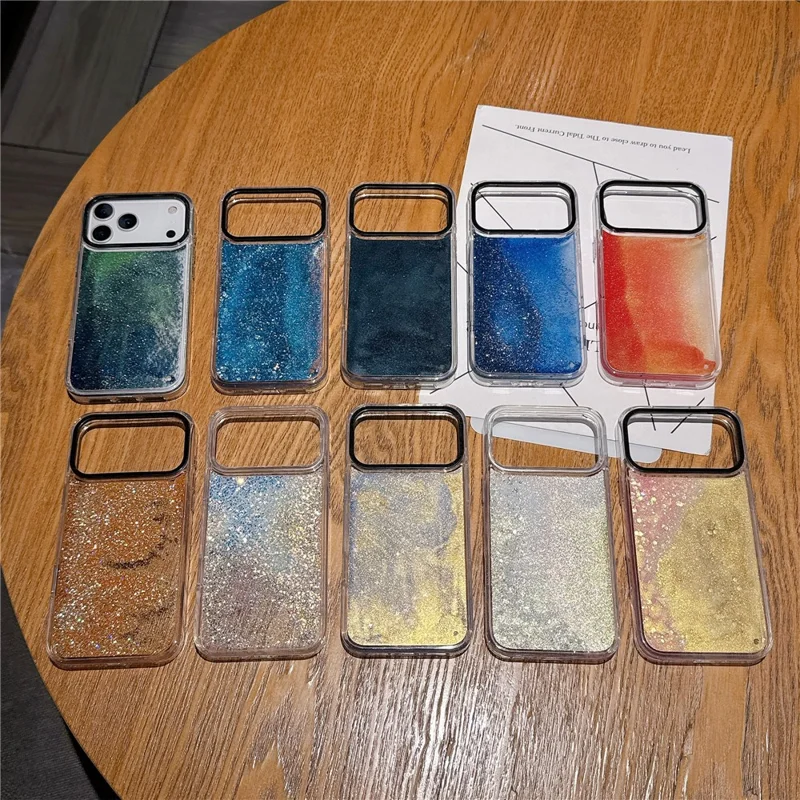 For iPhone 17 Pro Max Case Dual-Color Flowing Liquid Glitter TPU + PC Phone Cover - Silver Blue