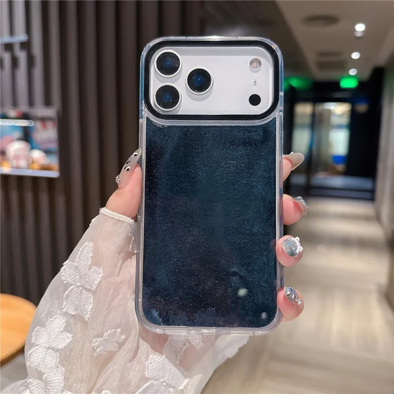 For iPhone 17 Pro Case Dual-Color Flowing Liquid Glitter TPU + PC Phone Cover - Black Blue