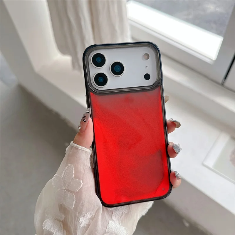 For iPhone 17 Pro Case Glow in the Dark Liquid Quicksand PC + TPU Phone Cover - Red
