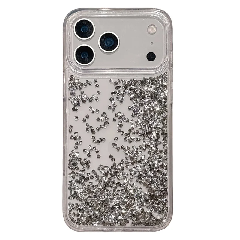 For iPhone 17 Pro Max Case Bling Rhinestone Quicksand TPU + PC Protective Cover - Silver