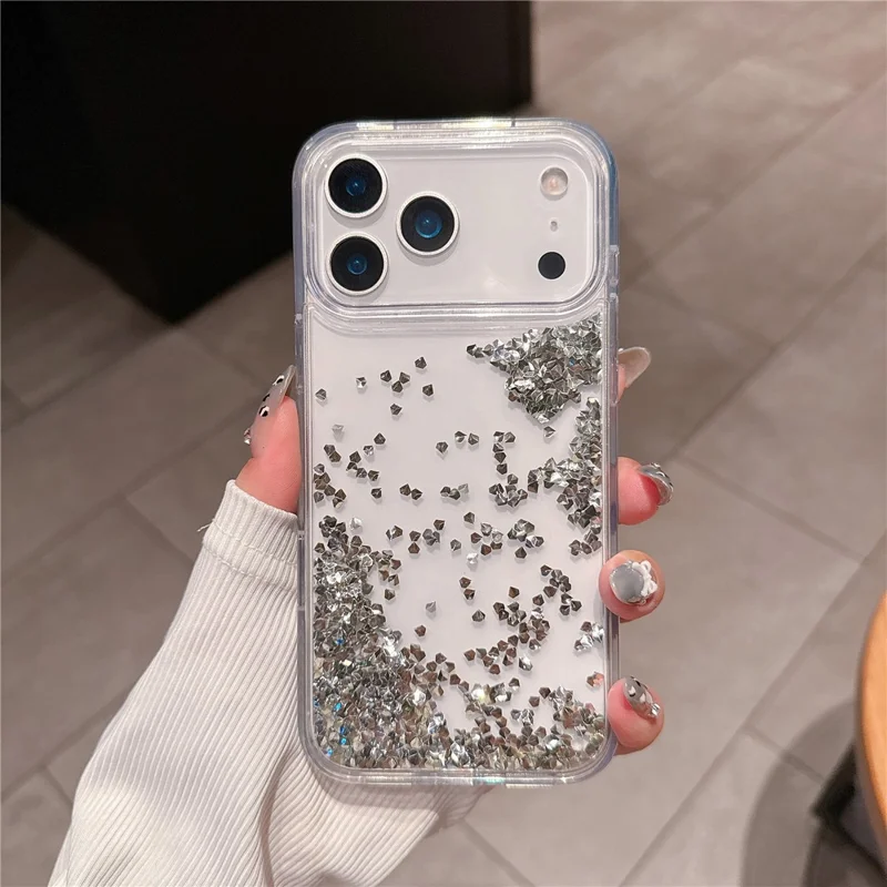 For iPhone 17 Pro Case Bling Rhinestone Quicksand TPU + PC Protective Cover - Silver