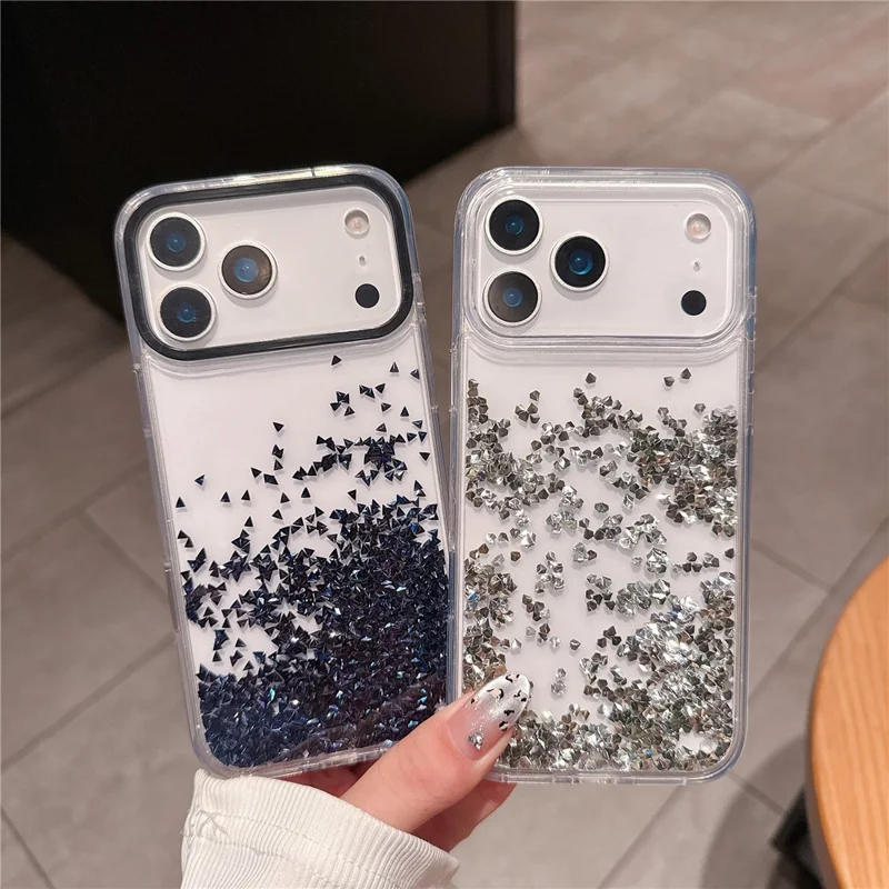 For iPhone 17 Pro Case Bling Rhinestone Quicksand TPU + PC Protective Cover - Silver