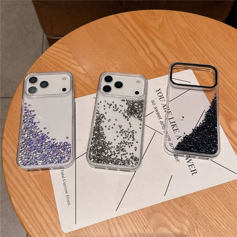 For iPhone 17 Pro Case Bling Rhinestone Quicksand TPU + PC Protective Cover - Silver